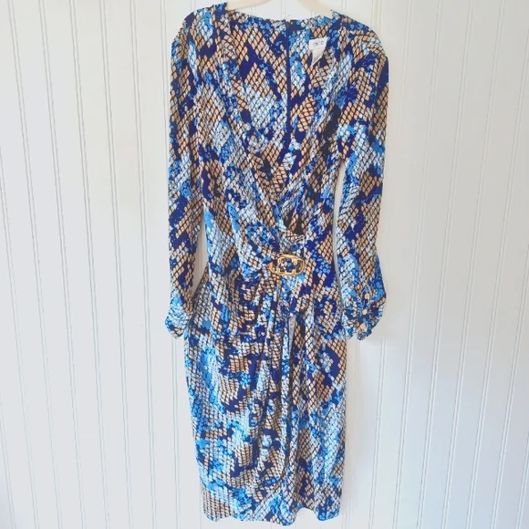 blue striped dress h&m Blue Snake Print Tie Front Dress